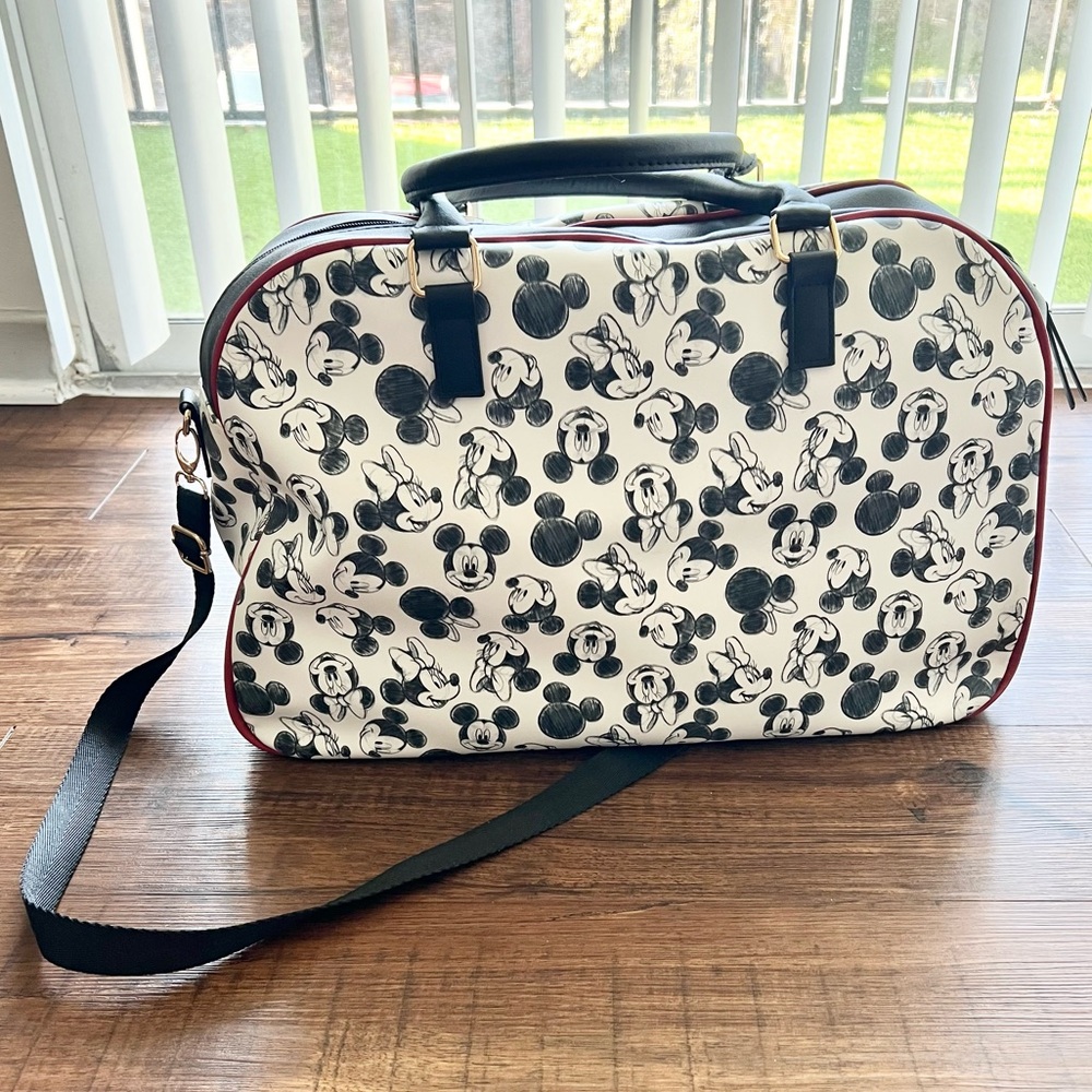 Disney Mickey & Minnie Mouse Black White Sketch Print Duffle Weekend Travel Bag - Picture 3 of 10